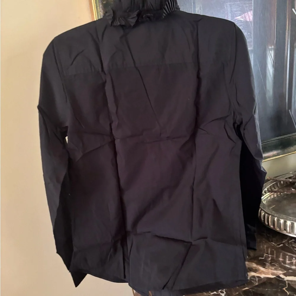 J.Crew, 100% cotton, solid black blouse with beautiful ruffled chest and collar!